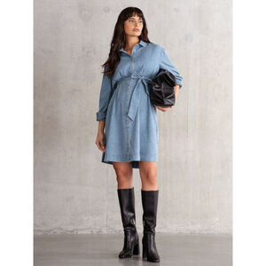 Seraphine Denim Style Maternity Shirt Dress Size 6 Cotton Tie Waist